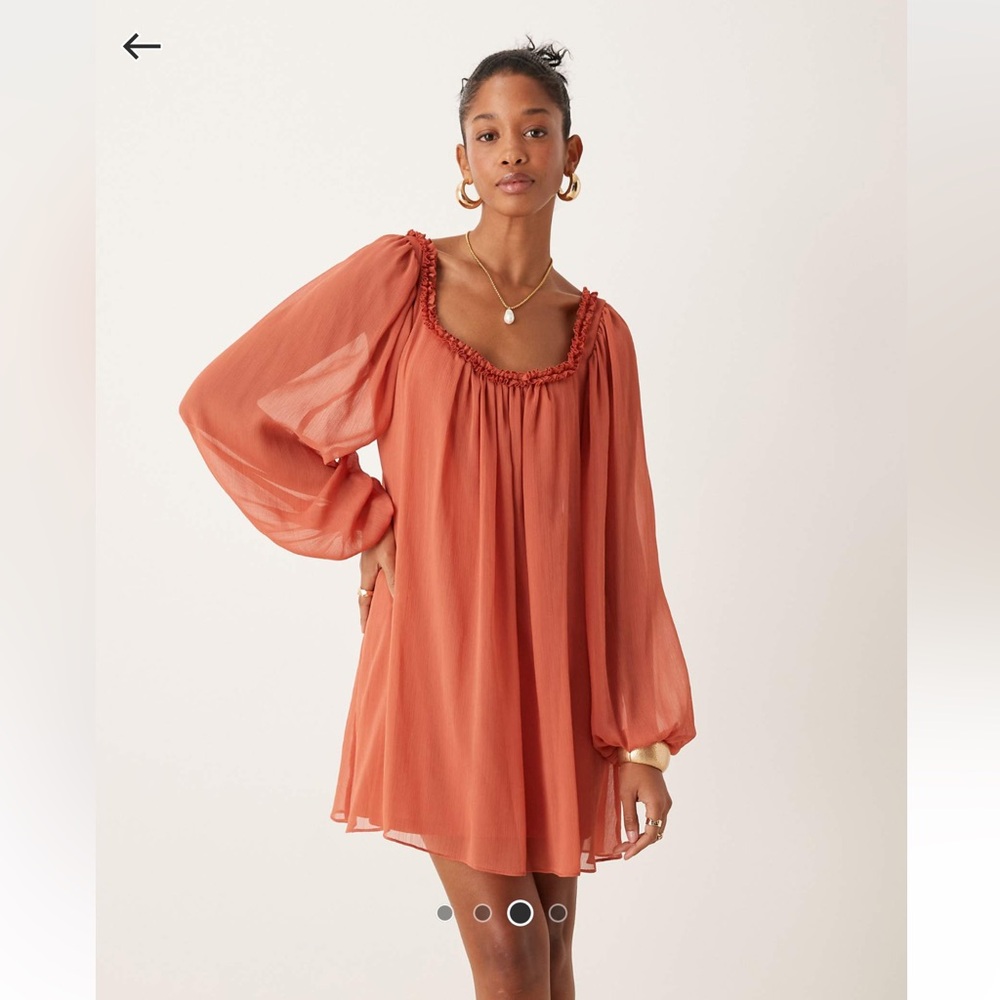 ASOS Orange Long Sleeve Smocked Sundress Wedding Guest
